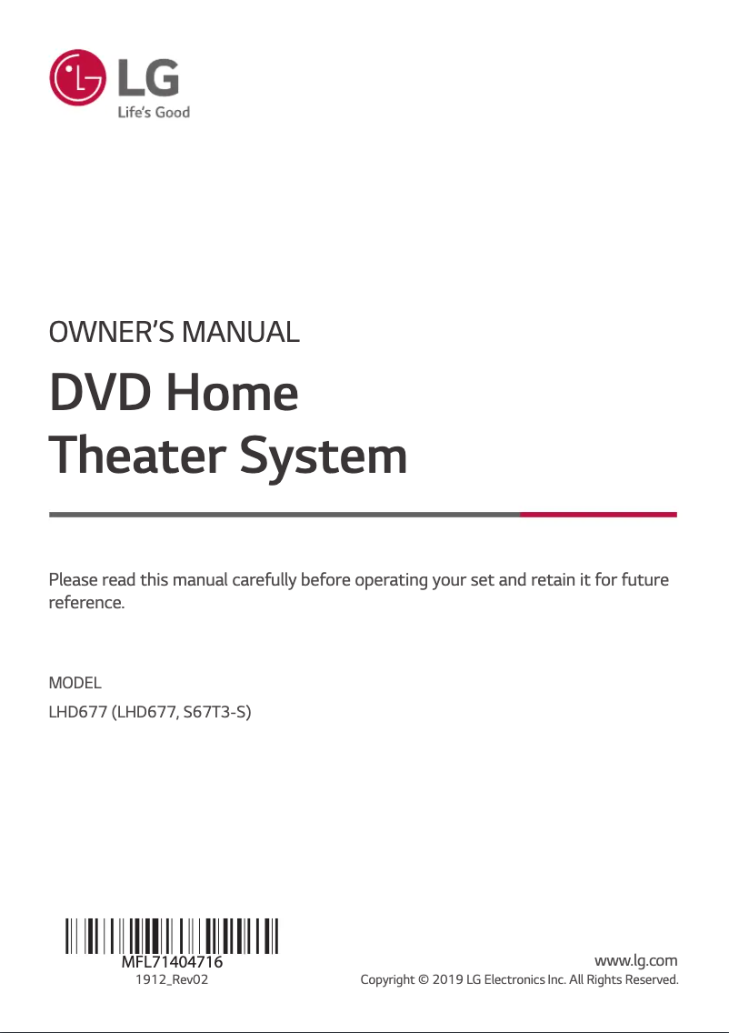 Page 1 de la notice Manuel utilisateur LG LHD677