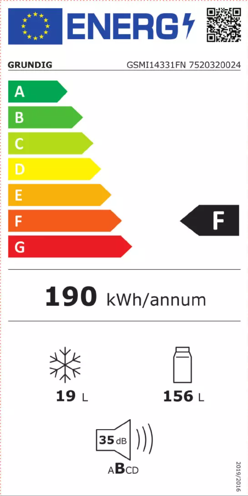 Page 1 de la notice Label énergétique Grundig GSMI14331FN