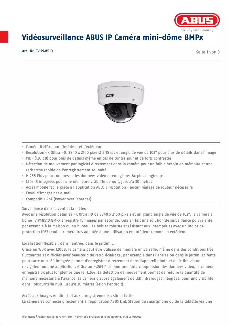 Image de la première page du manuel de l'appareil TVIP48510