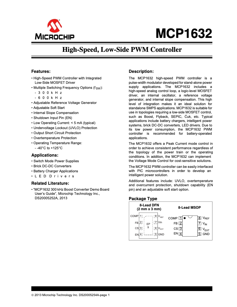 Page 1 de la notice Manuel utilisateur Microchip MCP1632