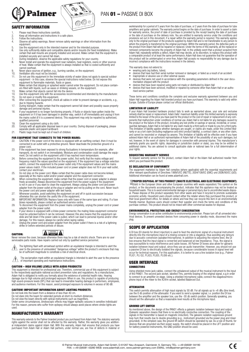 Image de la première page du manuel de l'appareil PAN 01