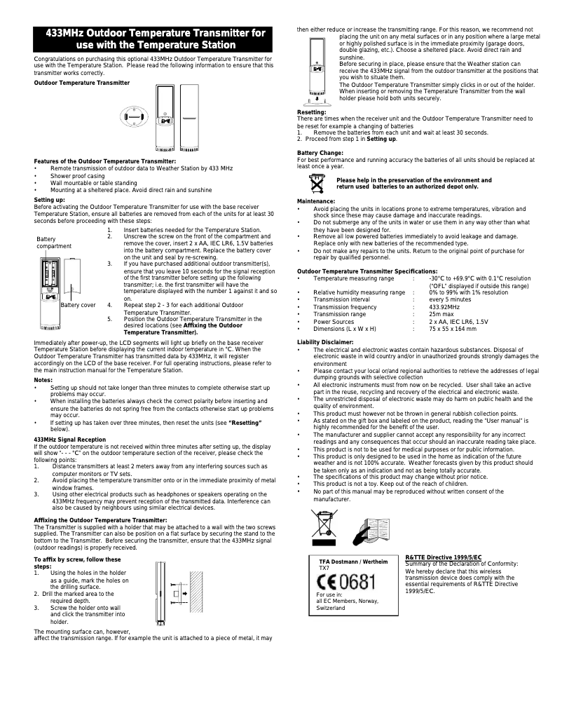 Page 1 de la notice Manuel utilisateur TFA 30.3125