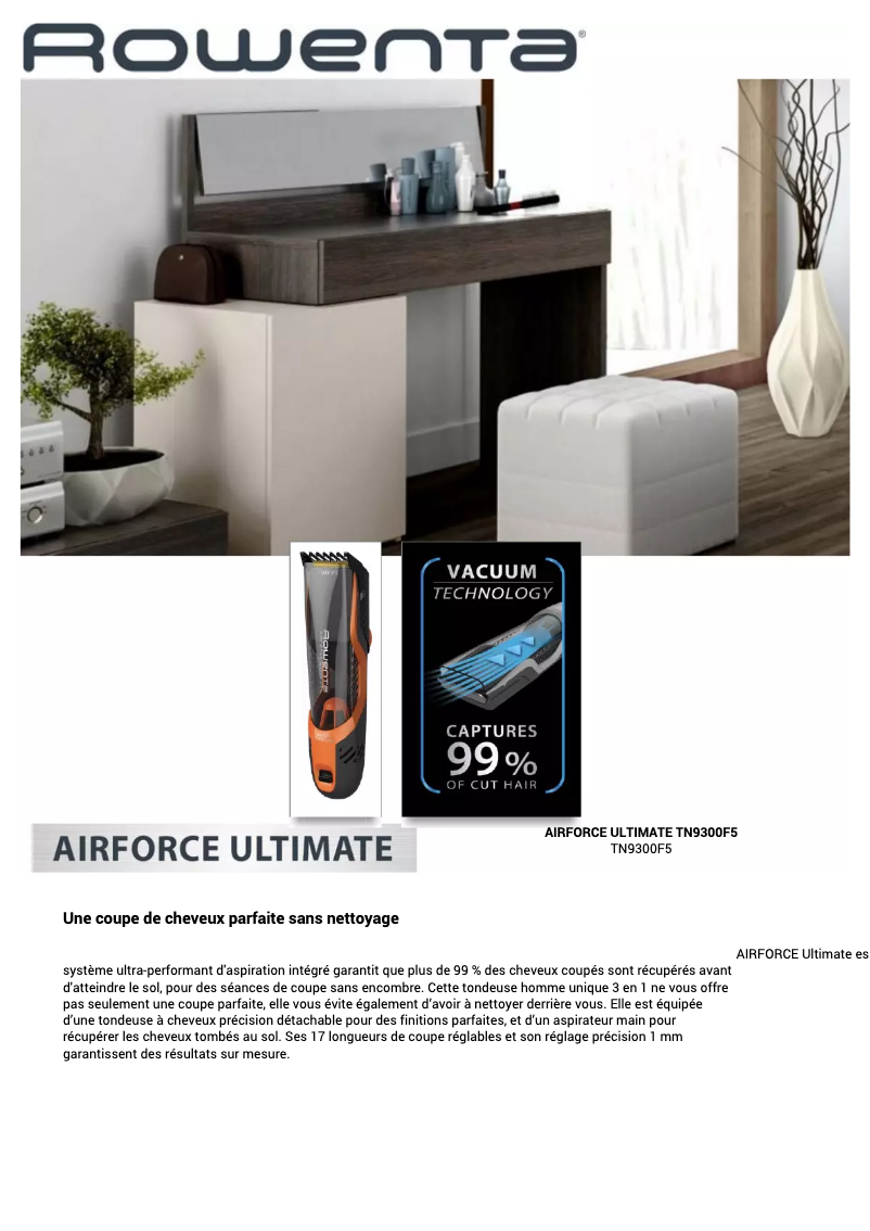 Page n°1 - Fiche technique Rowenta Airforce Ultimate TN9300