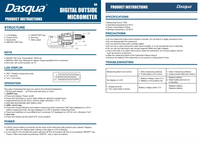 Page 1 de la notice Manuel utilisateur Dasqua SB-037