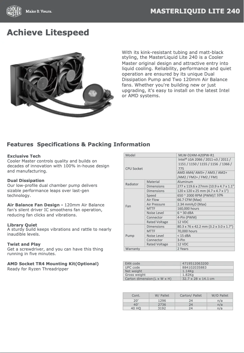 Image de la première page du manuel de l'appareil MasterLiquid Lite 240