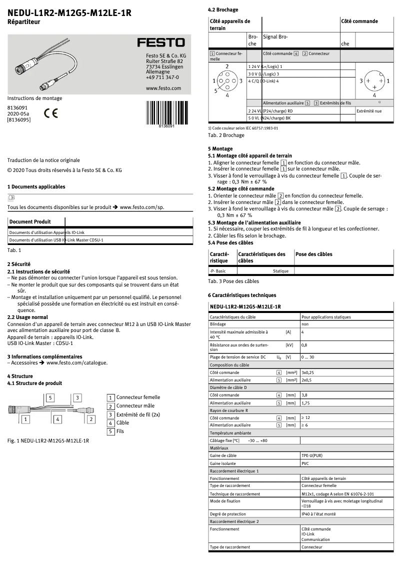 Page 1 de la notice Manuel utilisateur Festo NEDU-L1R2-M12G5-M12LE-1R
