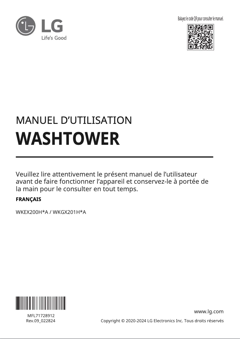 Page n°1 - Manuel utilisateur LG WKEX200HWA