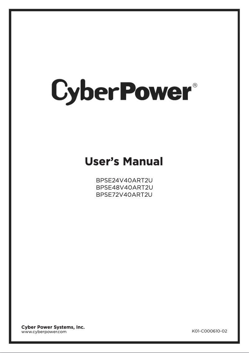 Page 1 de la notice Manuel utilisateur CyberPower BPSE72V40ART2U