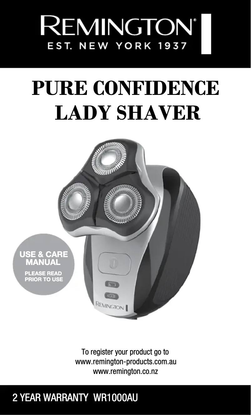 Page 1 de la notice Manuel utilisateur Remington Ultimate Series Pure Confidence Lady Shaver WR1000AU
