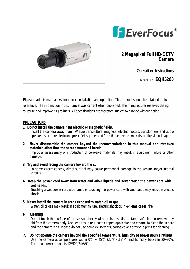 Page n°1 - Manuel utilisateur EverFocus EQH5200
