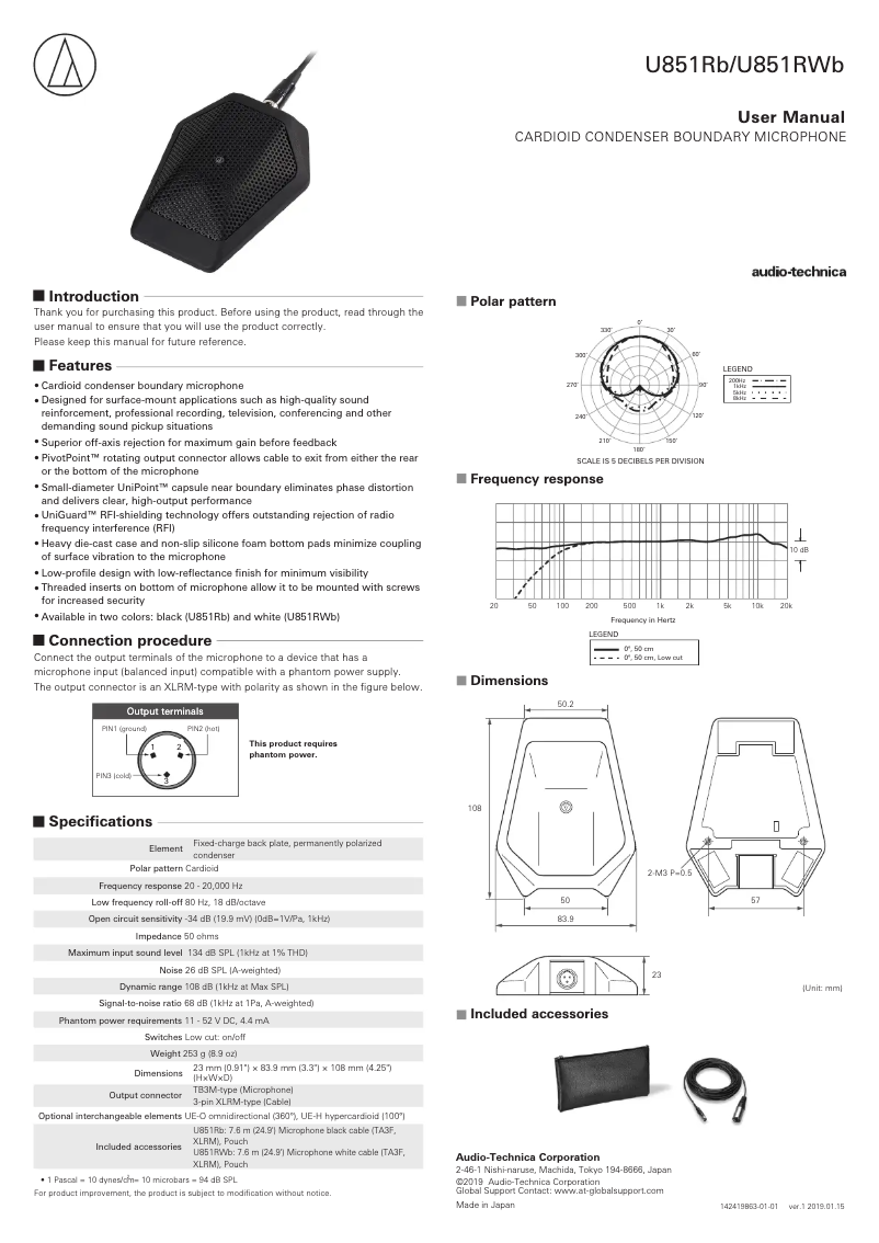 Page n°1 - Manuel utilisateur Audio-Technica U851RWb