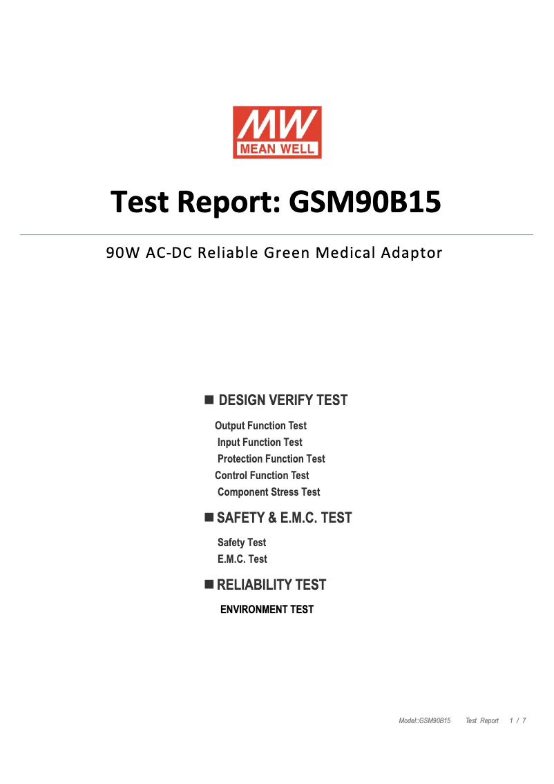 Page 1 de la notice Fiche technique Mean Well GSM90B15-P1M