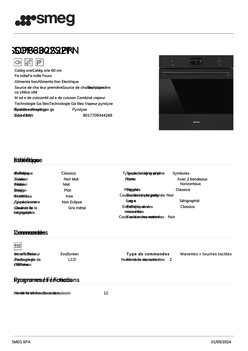 Página 1 del manual Ficha técnica Smeg SOP6302S2PN