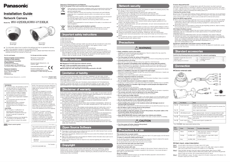 Page 1 de la notice Manuel utilisateur Panasonic WV-V1330LK