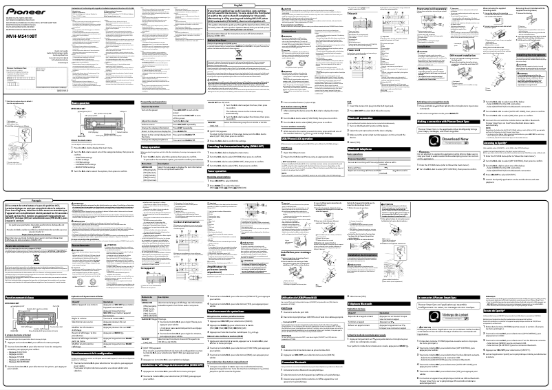 Page 1 de la notice Guide de démarrage rapide Pioneer MVH-MS410BT