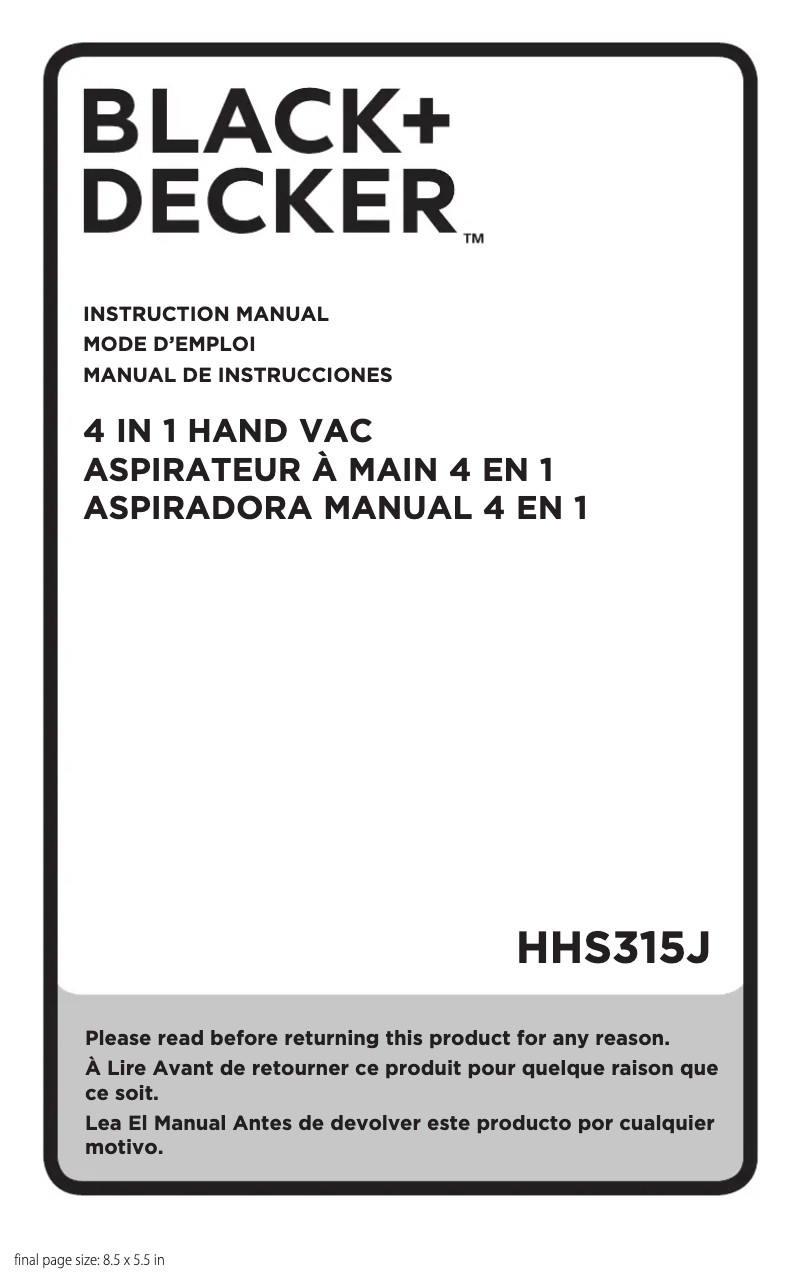 Page 1 de la notice Manuel utilisateur Black & Decker HHS315J06
