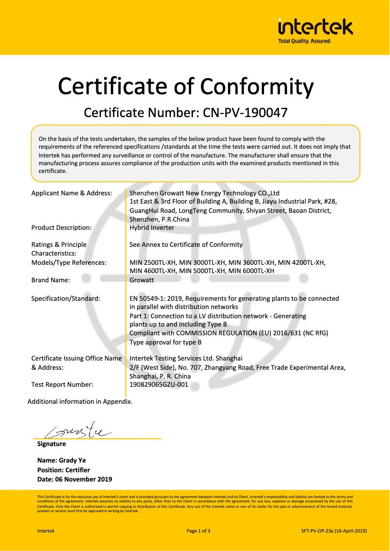 Page 1 de la notice Guide d'installation Growatt MIN 5000TL-XH