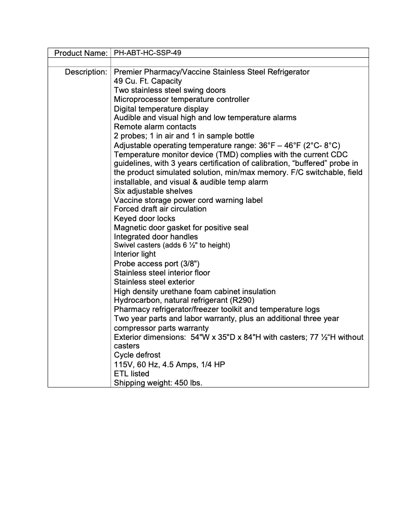 Page 1 de la notice Fiche technique American BioTech Supply PH-ABT-SSP-49
