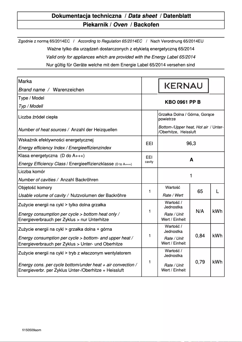 Page 1 de la notice Fiche technique Kernau KBO 0961 PP B