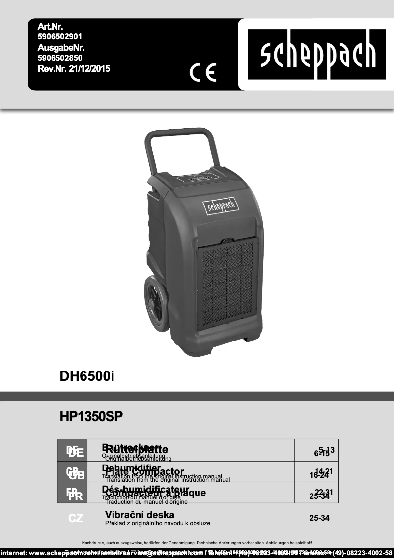 Page 1 de la notice Manuel utilisateur Scheppach DH6500i