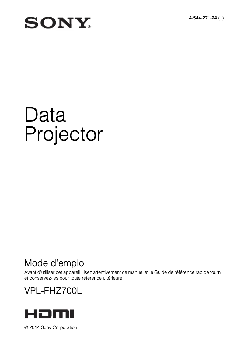 Page 1 de la notice Manuel utilisateur Sony VPL-FHZ700L