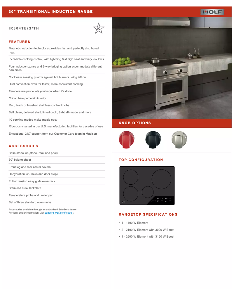 Page 1 de la notice Fiche technique Wolf Transitional IR304TE/S/TH