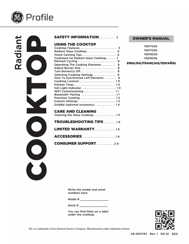 Image de la première page du manuel de l'appareil Profile PEP9036DTBB