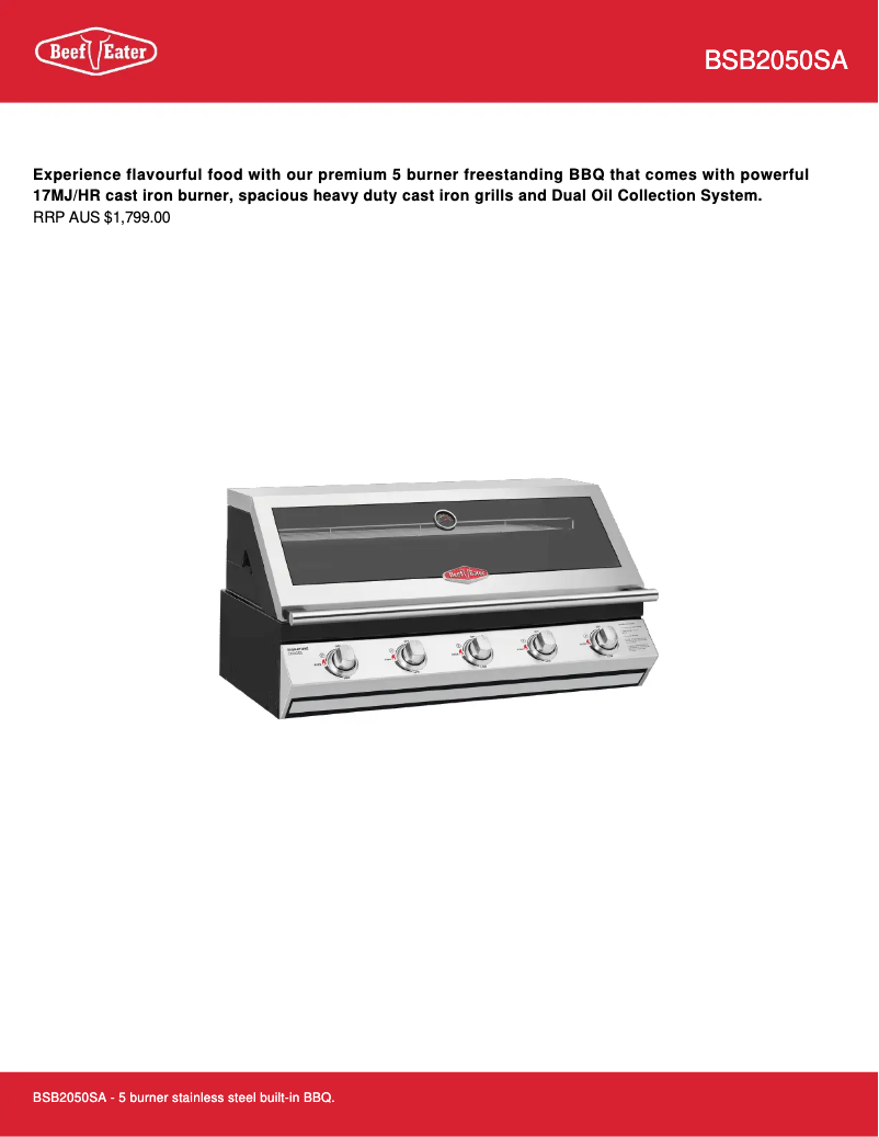 Page 1 de la notice Fiche technique BeefEater BSB2050SA