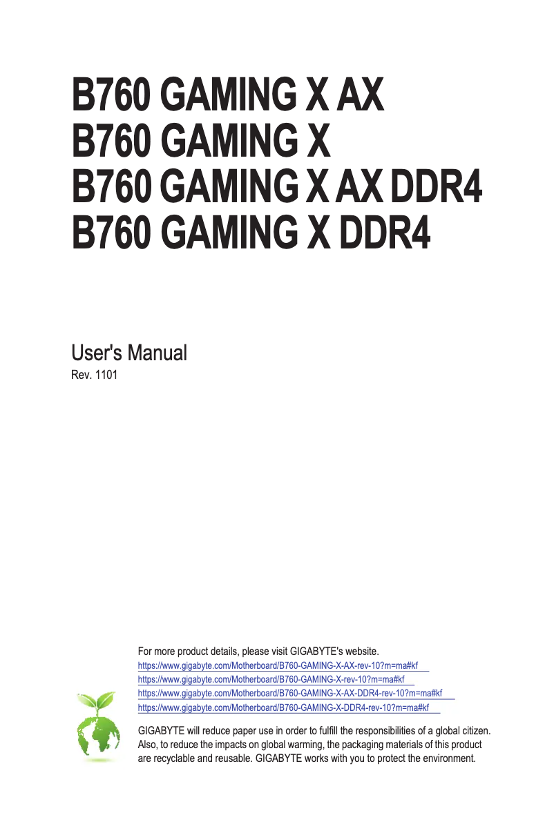 Page 1 de la notice Manuel utilisateur Gigabyte B760 Gaming XX AX
