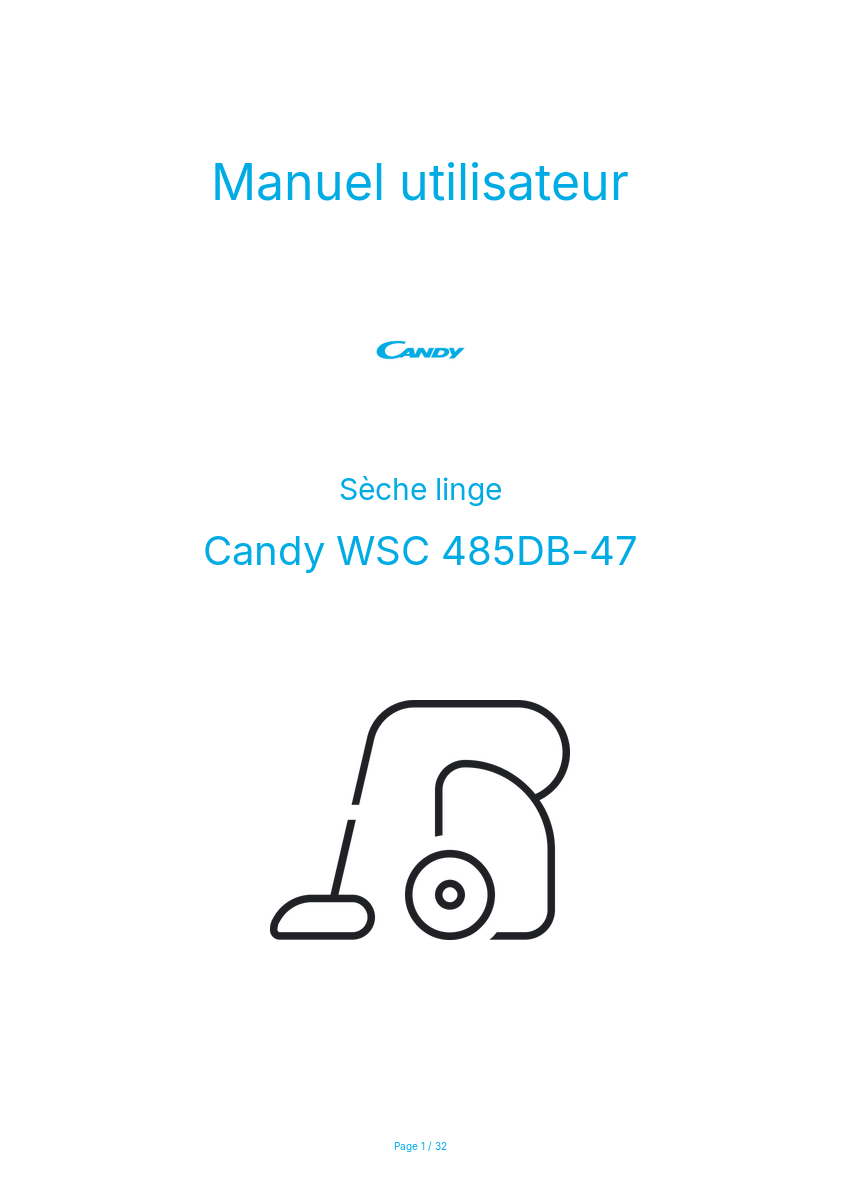 Page n°1 - Manuel utilisateur Candy WSC 485DB-47