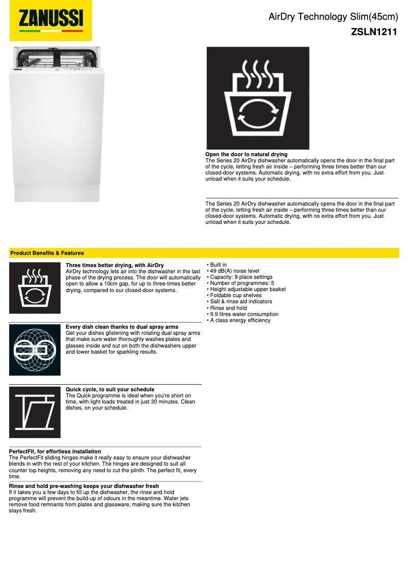 Page n°1 - Fiche technique Zanussi ZSLN1211