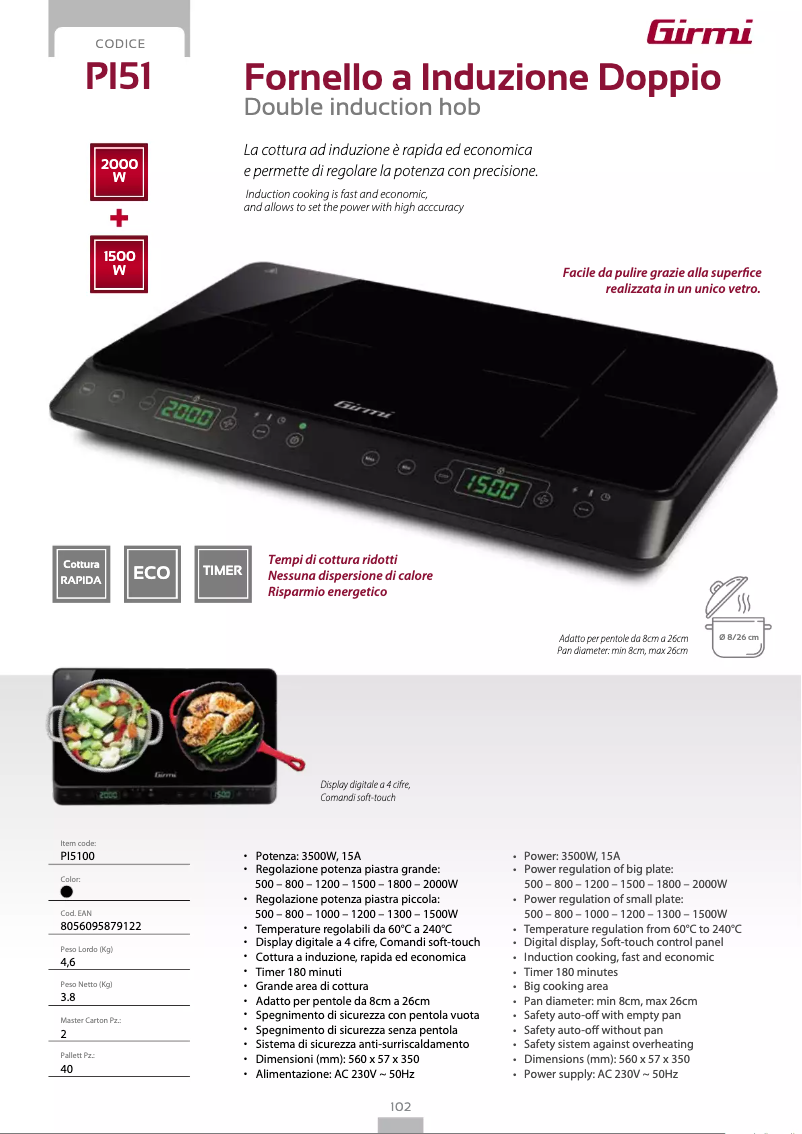 Page 1 de la notice Fiche technique Girmi PI51