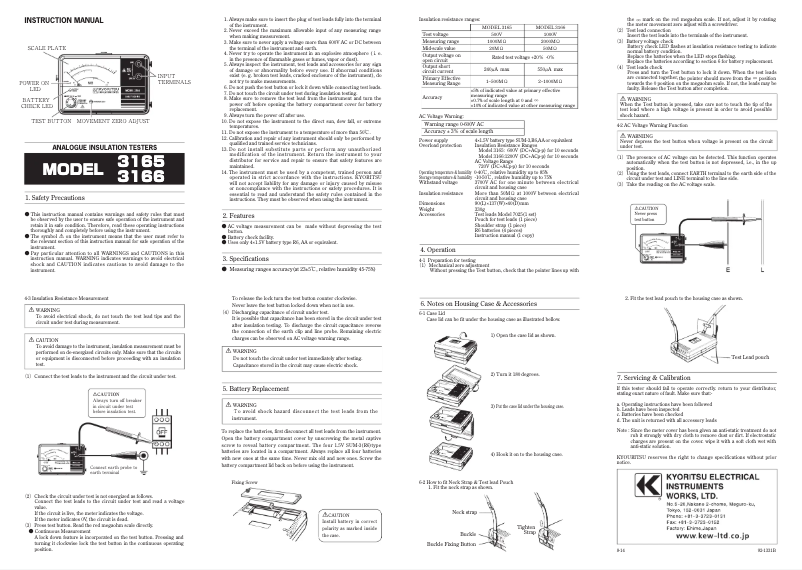 Page 1 of the manual User Manual Kyoritsu 3166