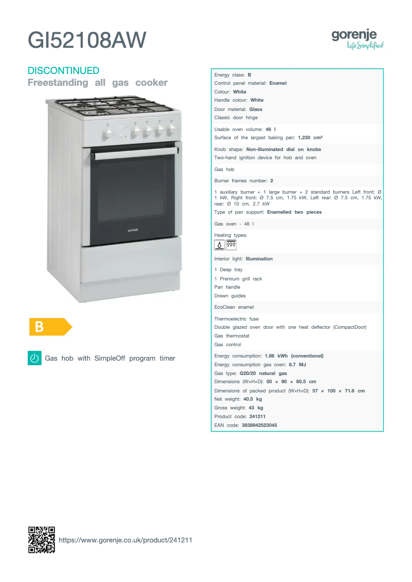 Page n°1 - Fiche technique Gorenje GI52108AW