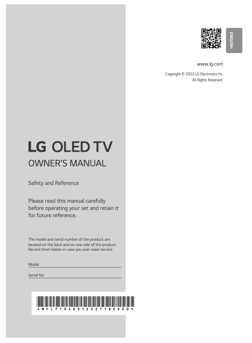 Page 1 de la notice Manuel utilisateur LG OLED55G3PSA