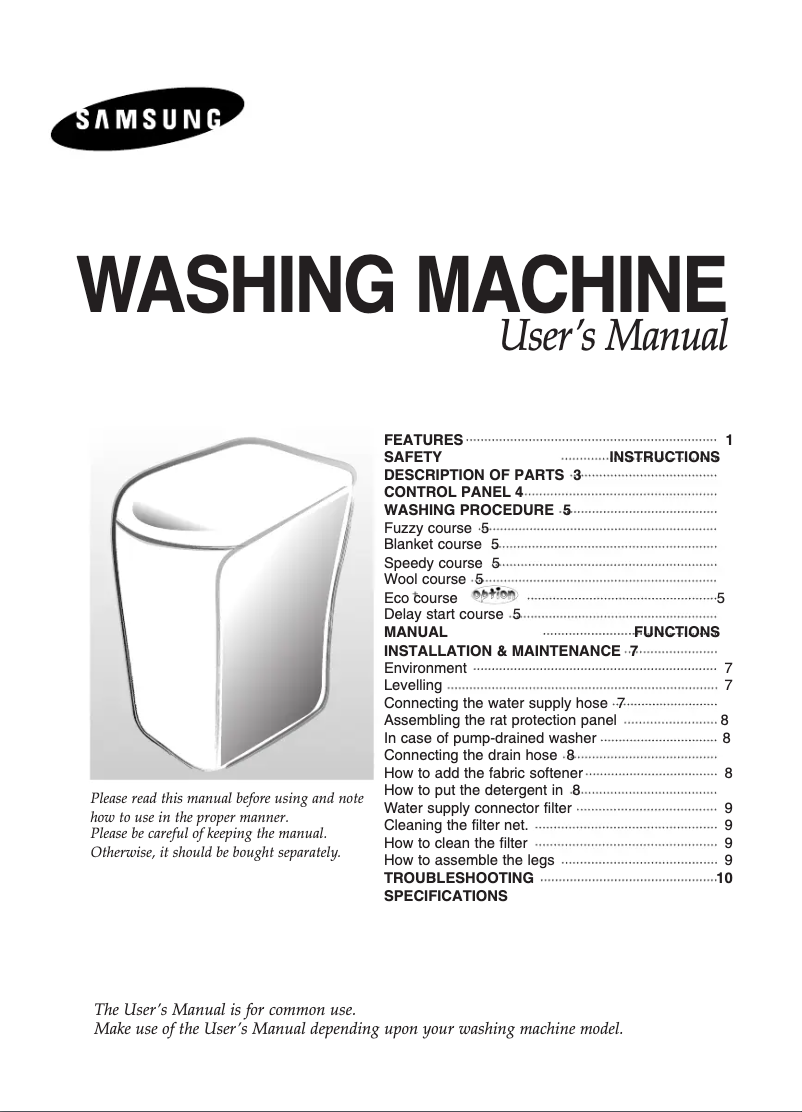 Image de la première page du manuel de l'appareil WA80B3N1EW