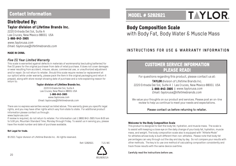 Page 1 de la notice Manuel utilisateur Taylor 5282621