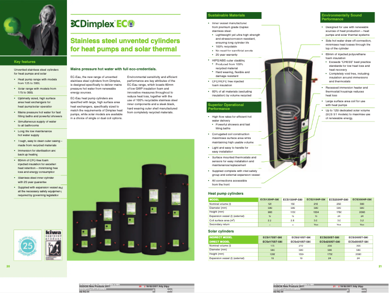 Page 1 de la notice Fiche technique Dimplex ECS125HP75-580