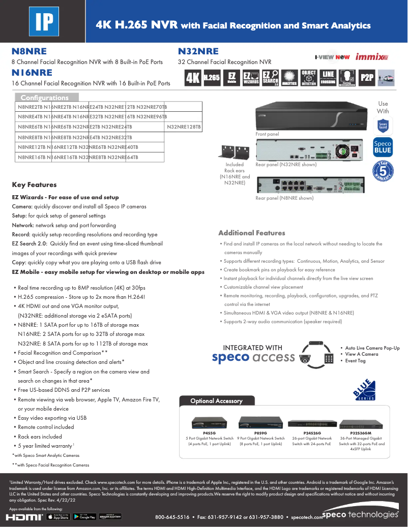 Page 1 de la notice Fiche technique Speco Technologies N8NRE
