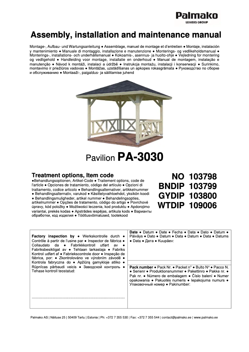 Page 1 de la notice Manuel utilisateur Palmako Betty