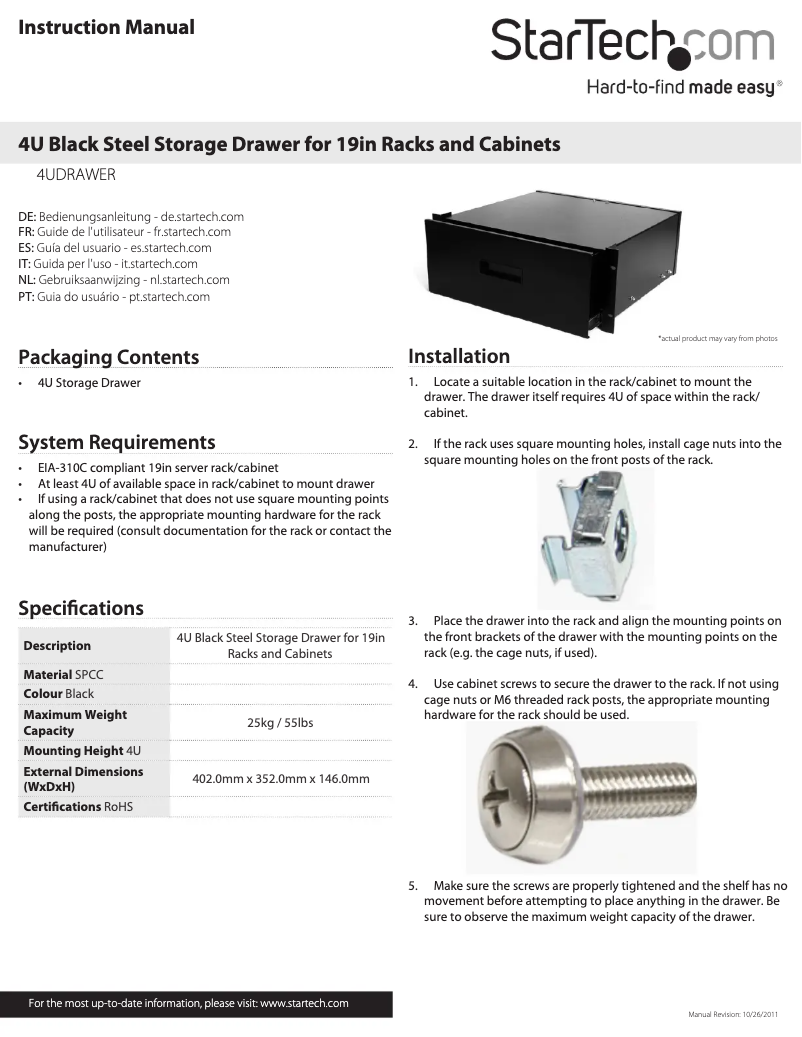 Page 1 de la notice Manuel utilisateur StarTech.com 4UDRAWER