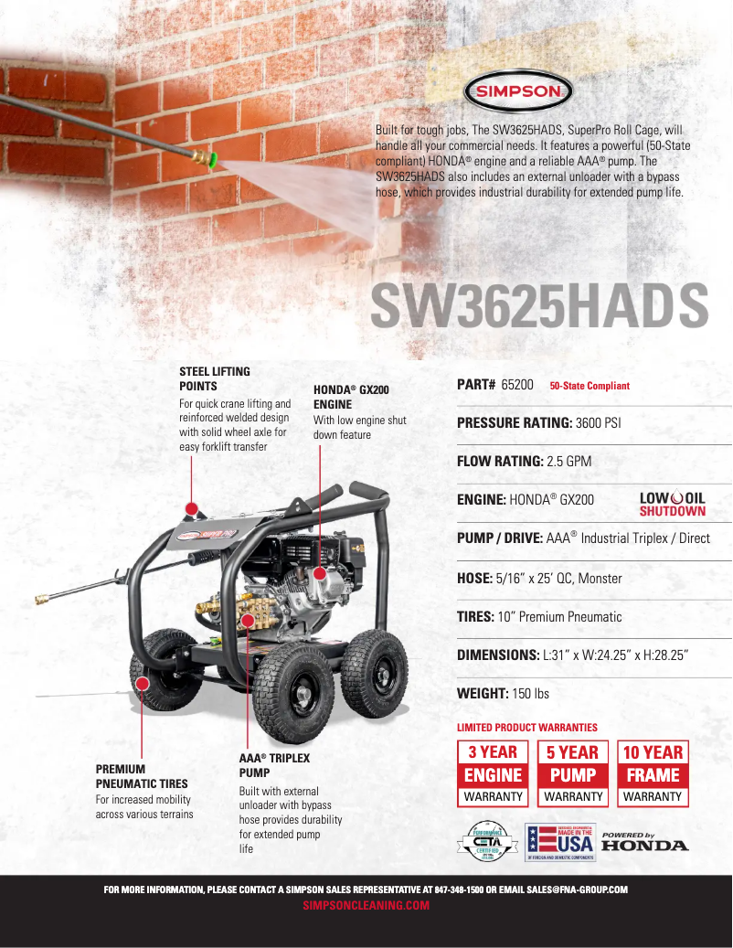 Page n°1 - Fiche technique Simpson SuperPro SW3625HADS-S