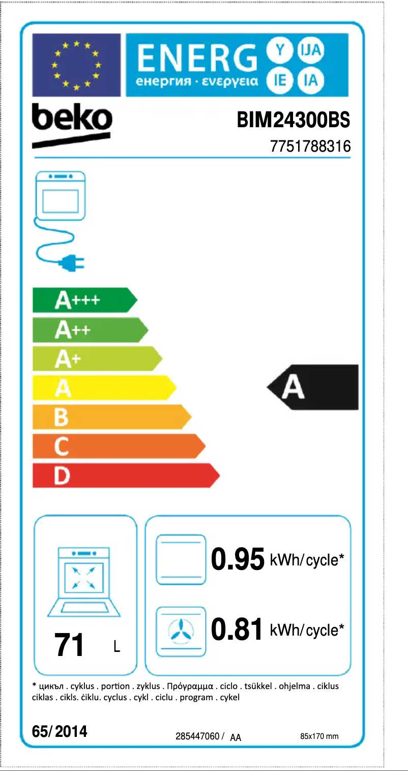 Page 1 de la notice Label énergétique Beko BSM24300B