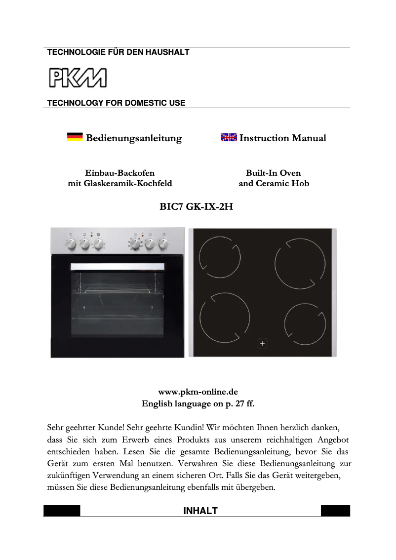 Page 1 of the manual User Manual PKM BIC7-GK IX-2 H