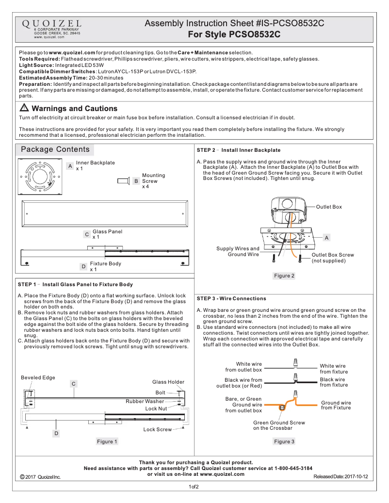 Page n°1 - Manuel utilisateur Quoizel PCSO8532C