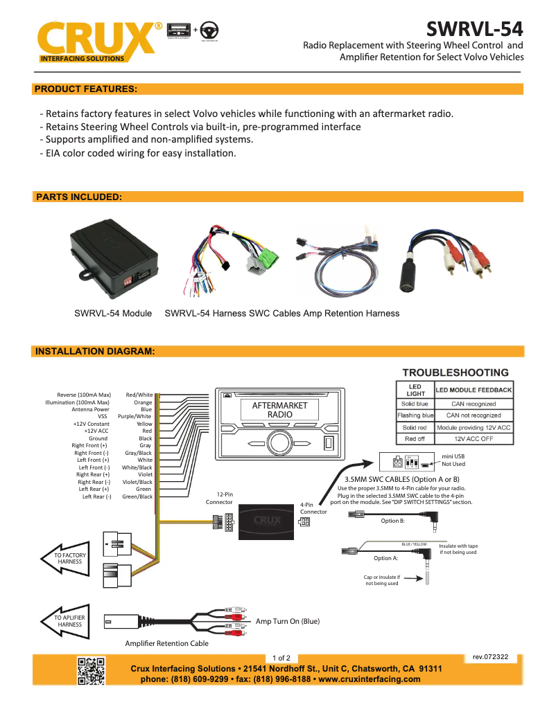 Page n°1 - Manuel utilisateur CRUX SWRVL-54