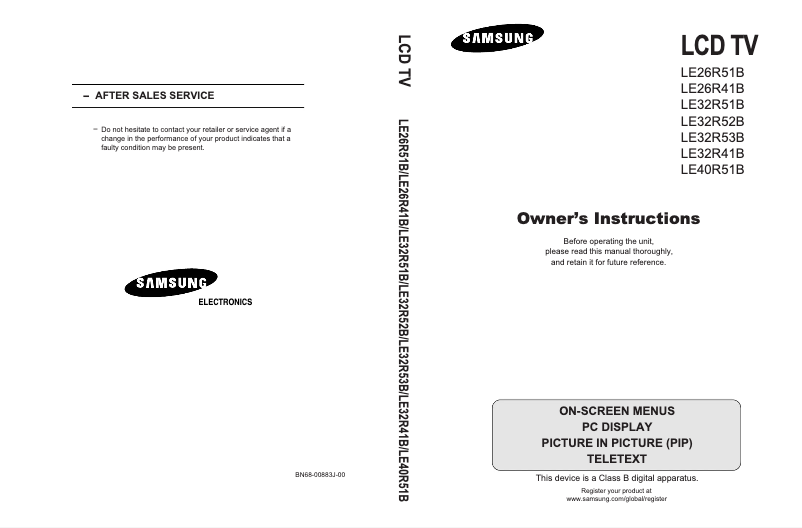 Page n°1 - Manuel utilisateur Samsung LE32R31SU