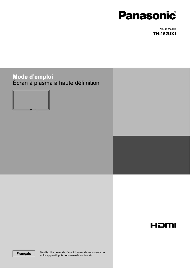 Image de la première page du manuel de l'appareil Viera TH-152UX1