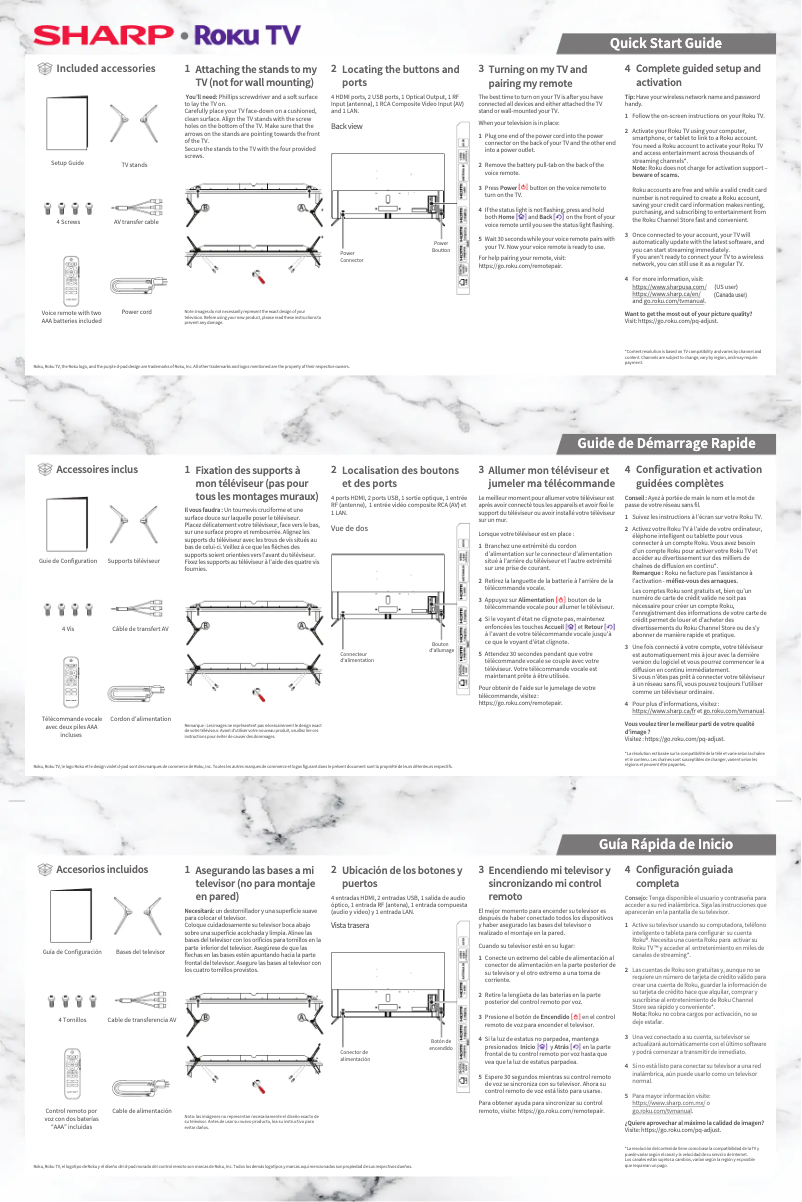 Page 1 de la notice Guide de démarrage rapide Sharp 4T-C65FS1UR
