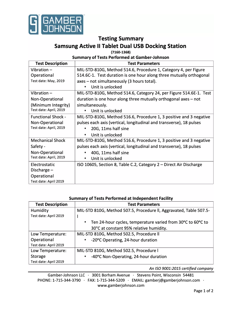 Page 1 de la notice Manuel utilisateur Gamber-Johnson 7160-1368